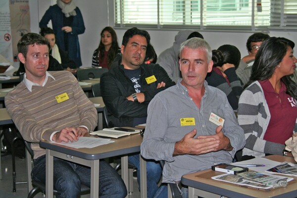 Guests from the community were invited to comment and support the student projects. Here Tomas O'Grady, Ben Feldmann and Damian Robledo provide feedback