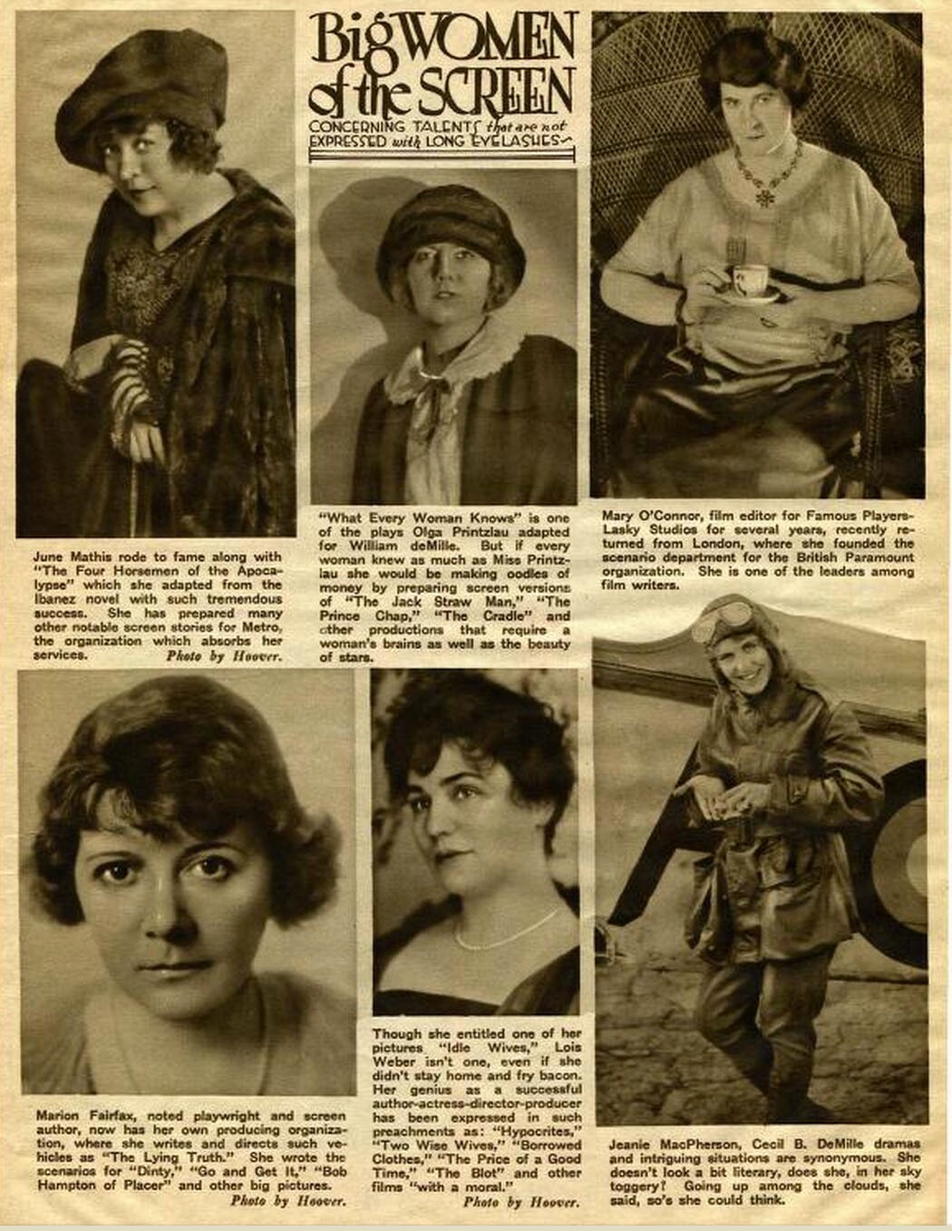 "Big Women of the Screen: Concerning Talents That Are Not Expressed With Long Eyelashes" from the Jan. 1922 issue of Screenland