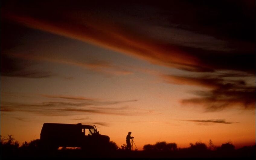 I was tracking a Santa Fe freight while Dick was tracking me. Franconia Wash, just east of the Colorado River. | Richard Steinheimer