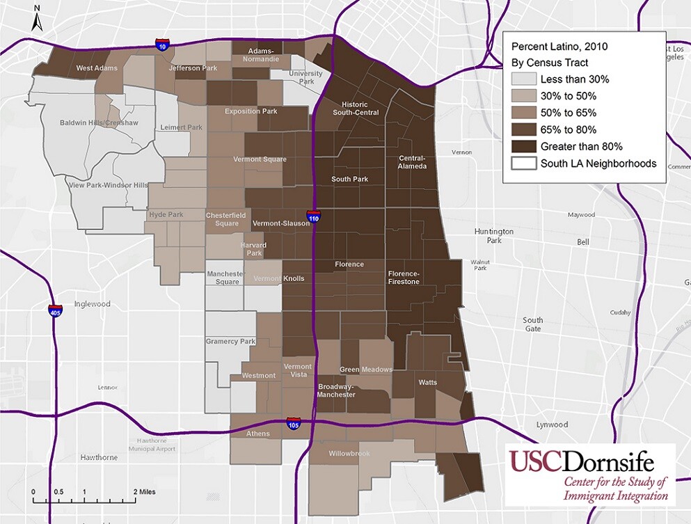 Percent Latino, South Los Angeles, 2010