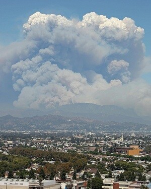 A pyrocumulus cloud forms over the Station Fire in 2009
