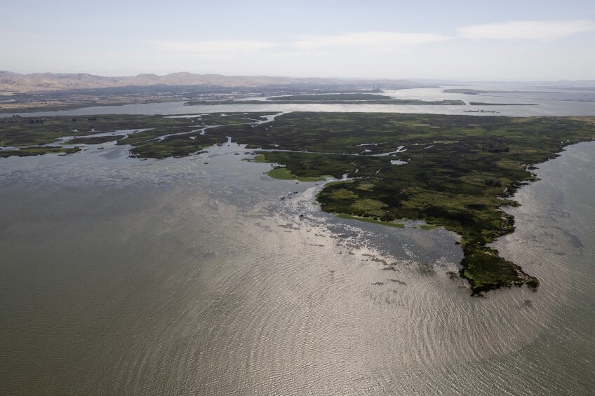 A wide, top-down view of the Sacramento-San Joaquin River Delta.  