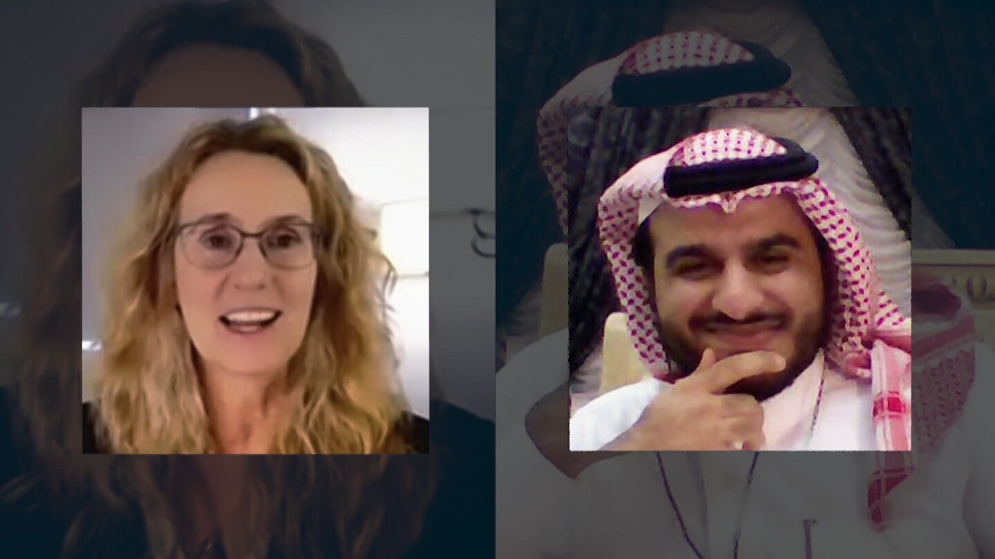 Cary Funk and Faris Bukhamsin on a video call for "Infodemic."