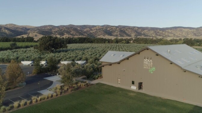 Overhead shot of an olive mill. | Still from "Tending Nature: S3 E3 - Reclaiming Agriculture with the Yocha Dehe Wintun Nation"