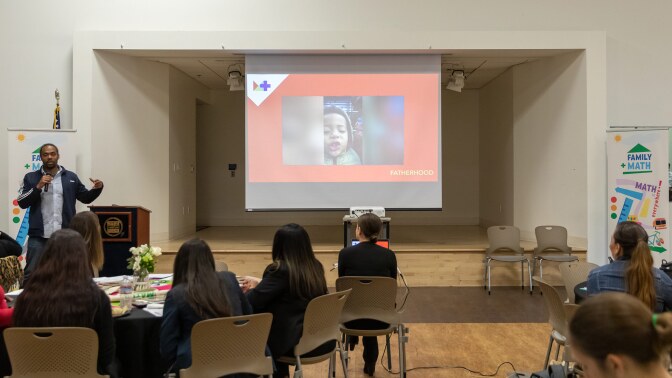 Omo Moses presents at the PBS SoCal Family Math Convening. | Mae Koo