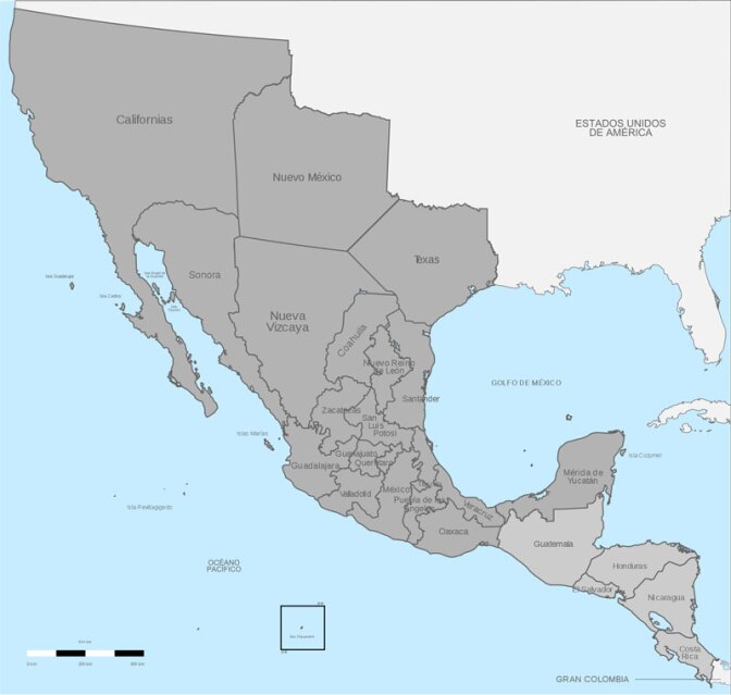 Map of political divisions in Mexico circa 1821. | Instituto Nacional de Estadística y Geografía (INEGI)/Creative Commons