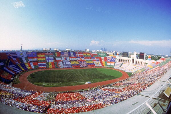 Opening ceremony at the Los Angeles Memorial Coliseum. Courtesy of the LA84 Foundation.