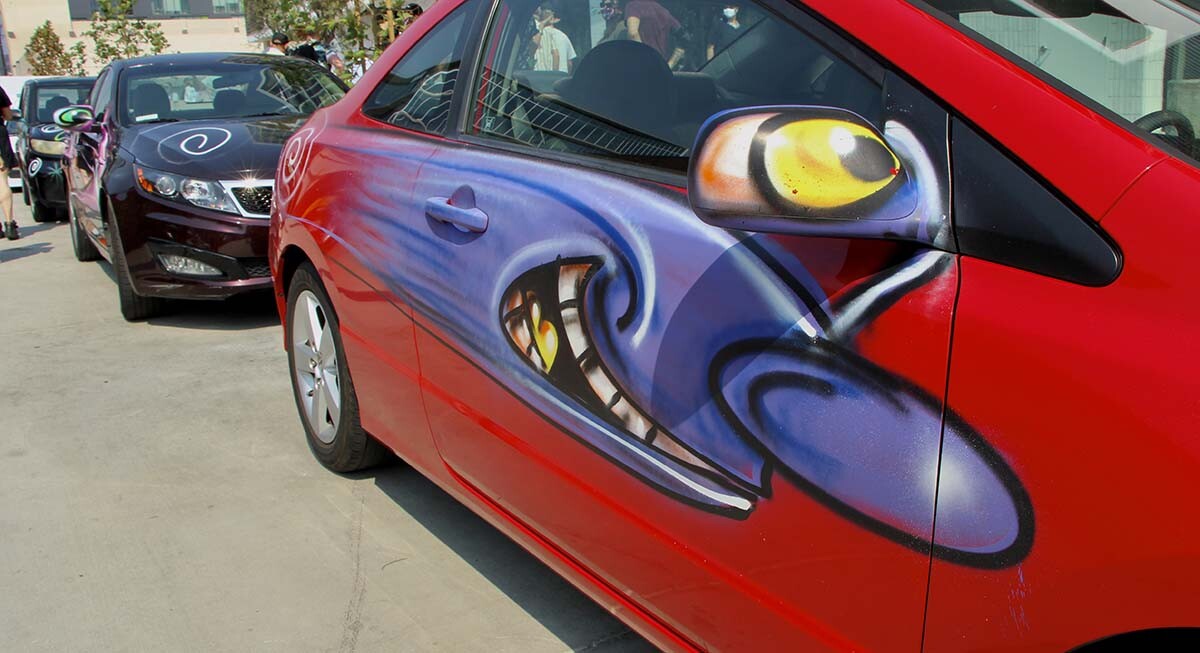 Cars participating at Kenny Scharf's "Karbombz!" car parade September 26, 2020 | Jordan Riefe