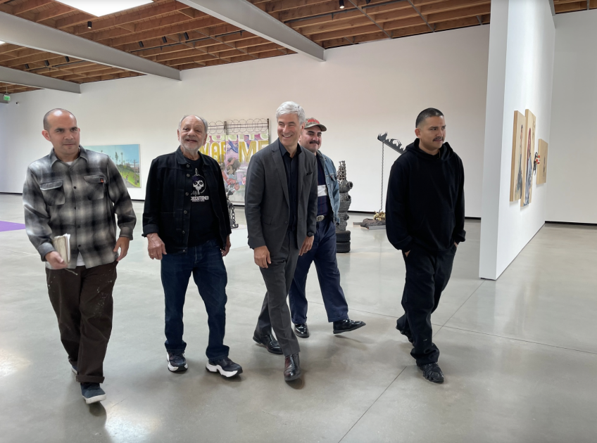 Artist Michael Alvarez, actor and art collector Cheech Marin, LACMA’s Michael Govan, artist Jaime Munoz and artist Alfonso Gonzales, Jr pictured at The Cheech Marin Center for Chicano Art & Culture as featured in ARTBOUND season 15 “The Cheech.” Photo courtesy of PBS SoCal.