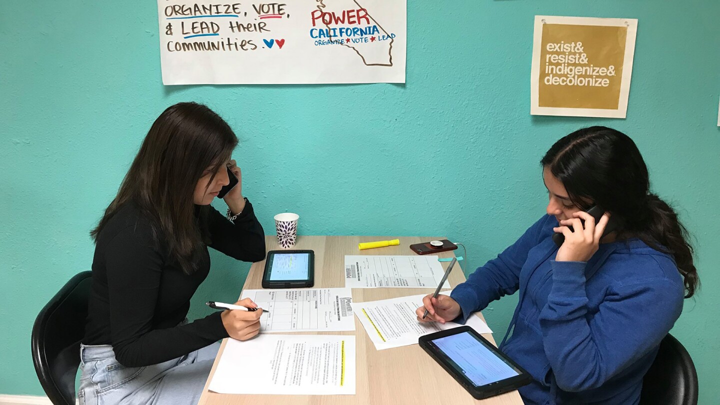 99Rootz youth leaders at a volunteer phone bank at an office in Atwater, Merced County in Spring 2020. | Crisantema Gallardo