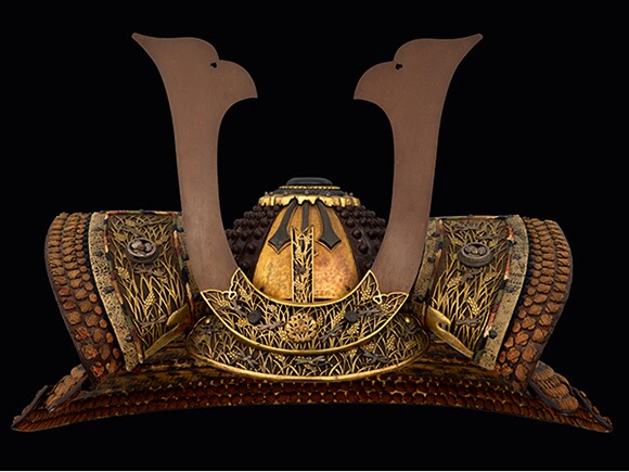 "Ridged Helmet with Large Rivets," Japan, mid-Edo period, c.1730; iron, gold, silver, bronze, shakudo and leather; Photograph by Brad Flowers; Copyright The Ann & Gabriel Barbier-Mueller Museum, Dallas