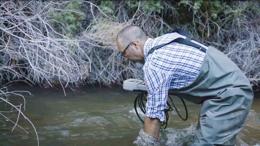 “Managing Groundwater with the Paiute” Alan Bacock, Big Pine Paiute Tribe of the Owens Valley's Water Program Coordinator, testing water levels.