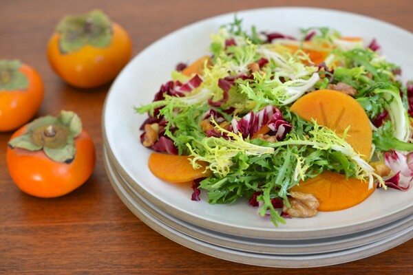 Frisée, Radicchio and Persimmon Salad with Dates and Walnuts