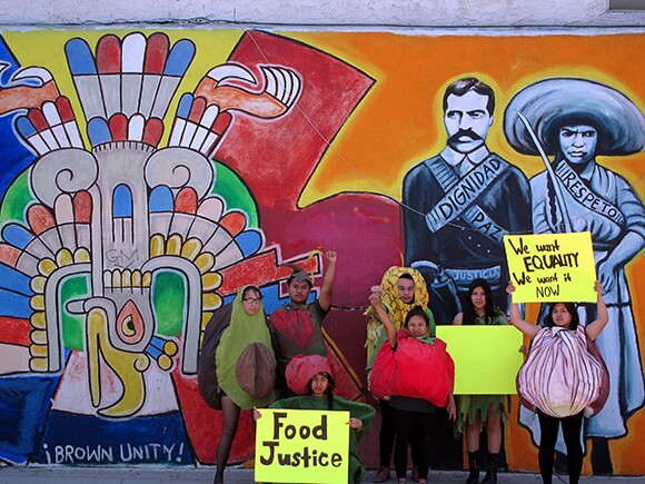 East Los Angeles Renaissance Academy High School Students Lilybeth Hernandez, Omar Vargas, Vanessa Zuniga, Andy Alvarez, Florisel Rojas, Shirley Ramirez, and Martha Mejia bringing food justice to the streets of East L.A.