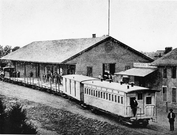 Circa 1870s view of the Los Angeles & San Pedro Railroad depot at Alameda and Commercial. Courtesy of the Dick Whittington Photography Collection, USC Libraries.
