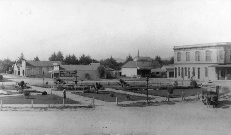 The plaza in the City of Orange in 1889, the year Orange County split from Los Angeles County. Courtesy of the Orange Public Library.