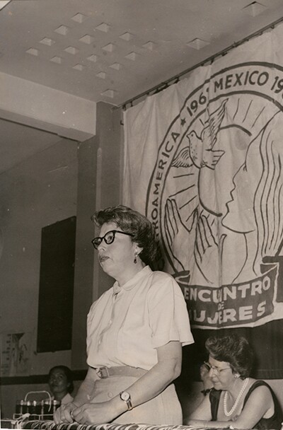 Francisca Flores addressing the First Convention of Women from Mexico, Central America, and the Caribbean, Mexico City, 1961. Image from the Comisión Femenil Mexicana Nacional Archives (CEMA 30) | Courtesy of CEMA