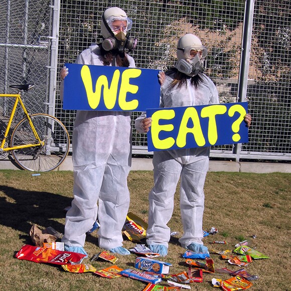 Production still from "Have You Noticed How Much Junk Food We Eat? " High School Students Lilybeth Hernandez and Damaris Vega from the East Los Angeles Renaissance Academy (ELARA).