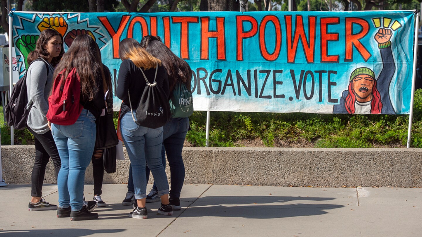 Youth Power posters motivate high school students to vote during the Power California event in Norwalk on Wednesday, October 24, 2018. | Mindy Schauer/Digital First Media/Orange County Register via Getty Images