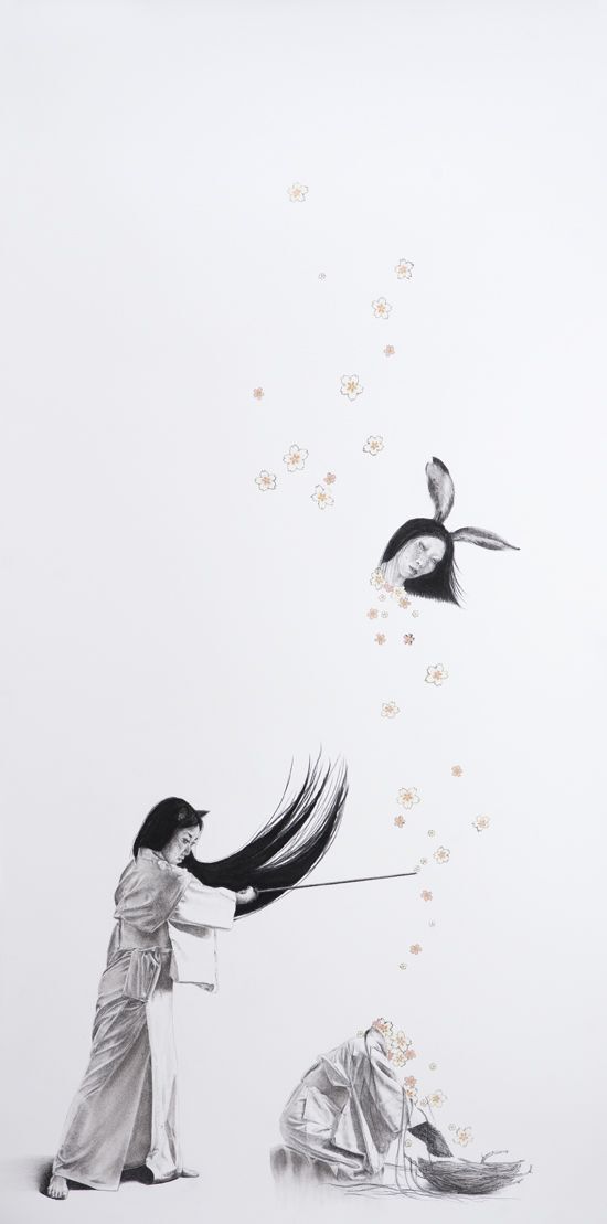 "The Cleansing Blossoms," Charcoal and Washi Paper on Rives BFK, 20" x 40," 2014