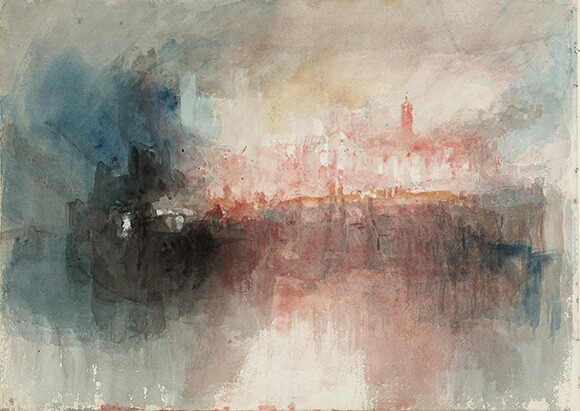 Joseph Mallord William Turner (British, 1775 - 1851), "Fire at the Grand Storehouse of the Tower of London," 1841. Watercolor. Courtesy of Tate: Accepted by the nation as part of the Turner Bequest 1856. Photo © Tate, London 2014.