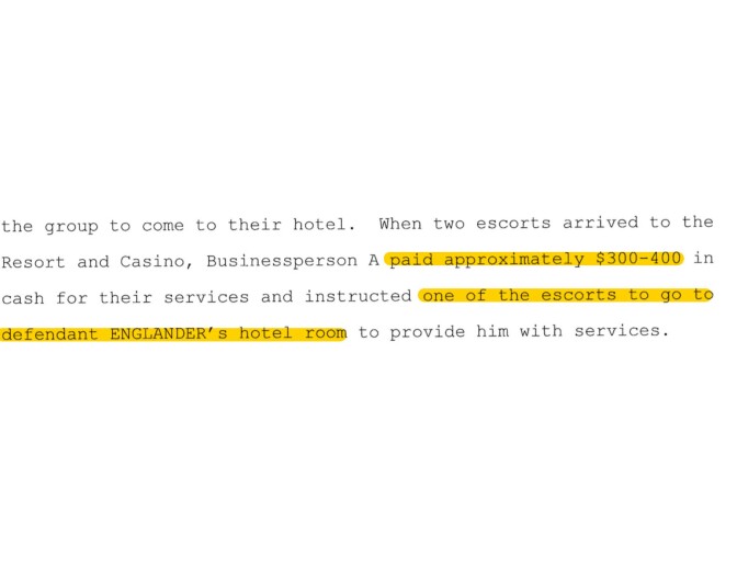 Mitchell Englander hired escorts, excerpt from March 9th, 2020 indictment