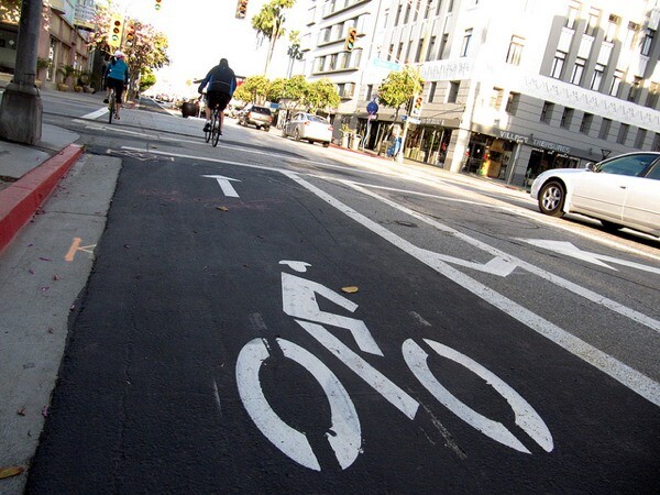 A bicycle lane in Long Beach