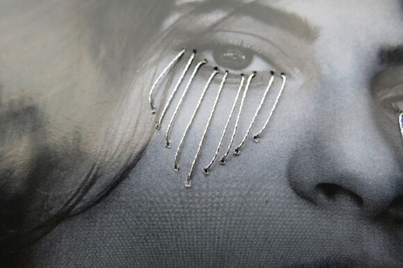 Detail of handstitched piece by Librarian and artist Mark Bieraugel. | Photo: Catherine Trujillo.