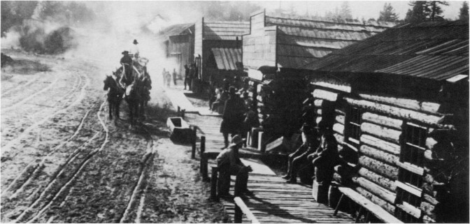 California Motion Picture Corporation built this rugged frontier Main Street set near Boulder Creek in Santa Cruz County. Geoffrey Bell Collection, courtesy Cedric Clute