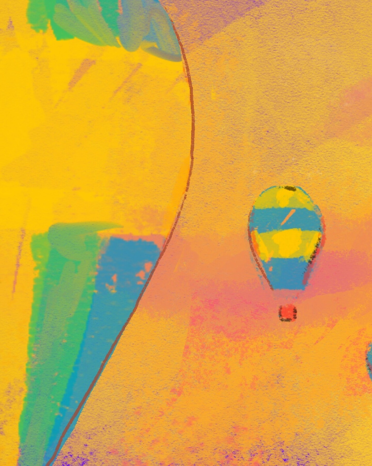 An illustration of hot air balloons flying in the air.