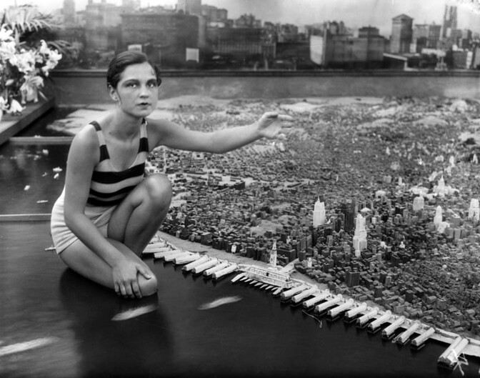 Model City. San Francisco brought a scale model of the city made from thousands of carved wood blocks. Photograph courtesy of Security Pacific National Bank Collection, Los Angeles Public Library