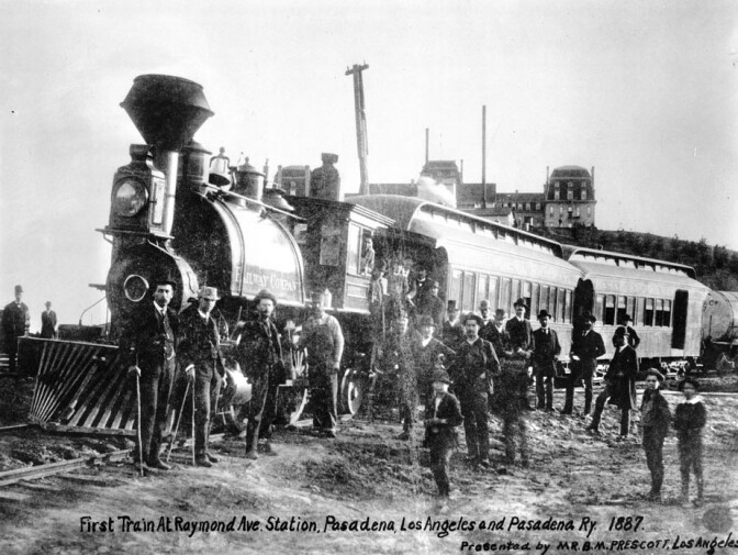 The Raymond Hotel had its own station on the Los Angeles and San Gabriel Valley Railroad, which later was incorporated into the Santa Fe Railway. Courtesy of the Title Insurance and Trust / C.C. Pierce Photography Collection, USC Libraries.