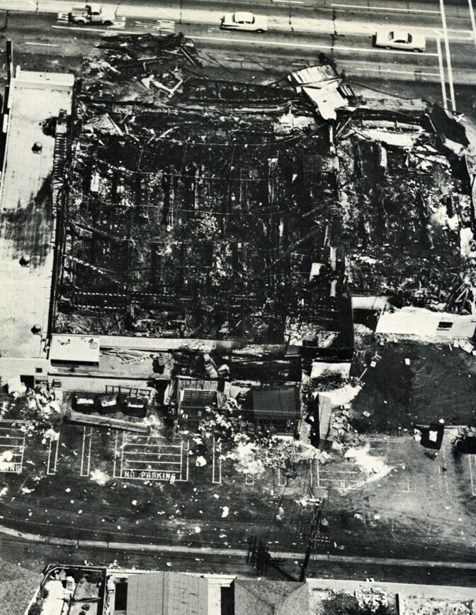 Local Watts's supermarket soon after the 1965 Watts Uprising I Photo courtesy of the California State University, Dominguez Hills archives -- Watts Then and Now exhibit.