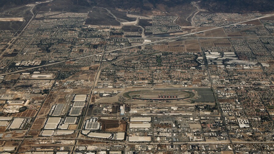 fontana 2013 aerial image of homes and warehouses