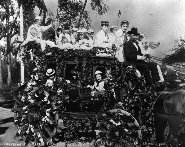 Pasadena's exclusive Tennis Club entered this float in the 1893 Tournament of Roses Parade. Photo courtesy of the Herald-Examiner Collection, Los Angeles Public Library.