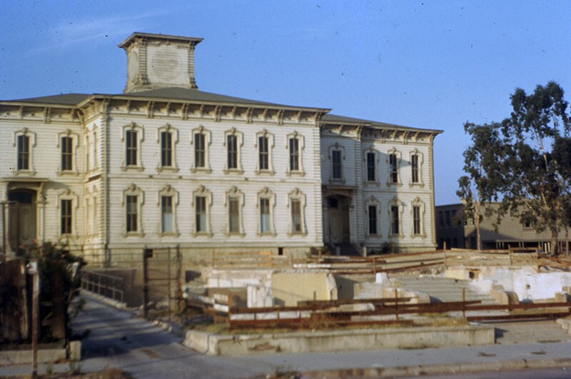 The old Central School building shortly before its demolition in 1949. Photo by L. Mildred Harris, courtesy of the Photo Collection - Los Angeles Public Library.