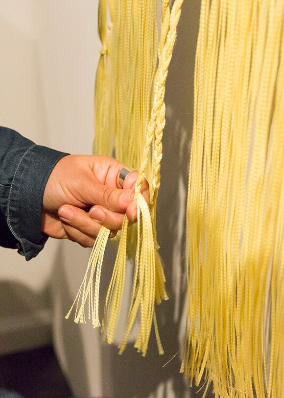 Nao Bustamante, "Kevlar Touching Station," 2015. | Photo: Monica Orozco.