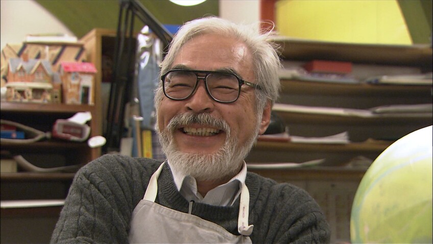 Hayao Miyazaki laughs at something. | "Hayao Miyazaki: 10 Years with the Master"