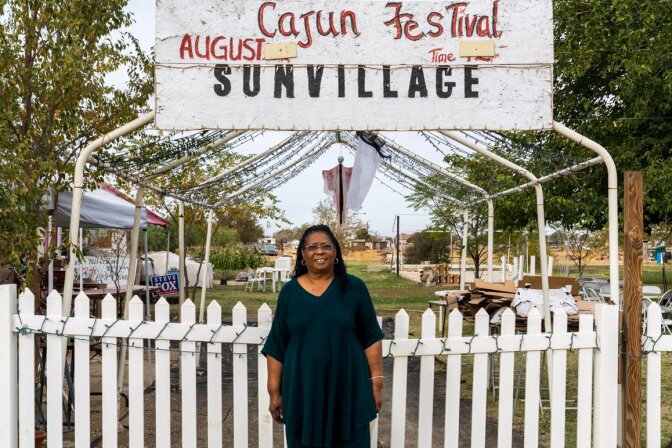Sun Village’s mayor Magdalene Lawrence at her home that alternatively serves as a community gathering space and is the site of a former historic African American church. | Kim Stringfellow © 2017.