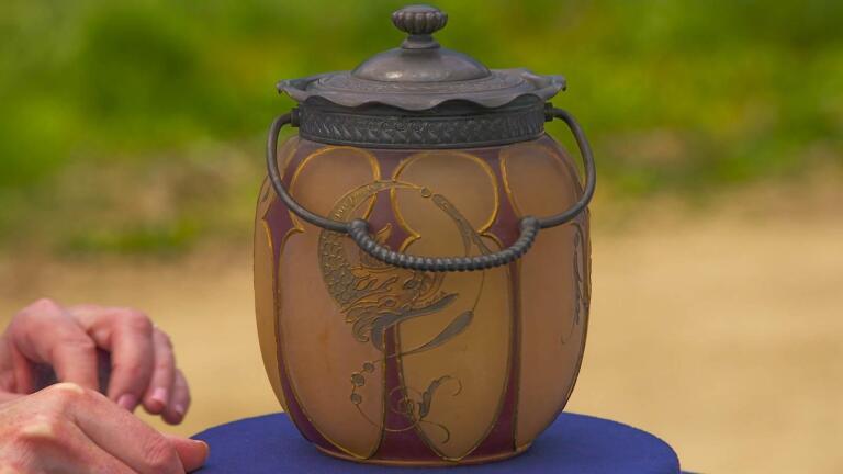 Appraisal: Mt. Washington Royal Flemish Glass Biscuit Jar, ca. 1894