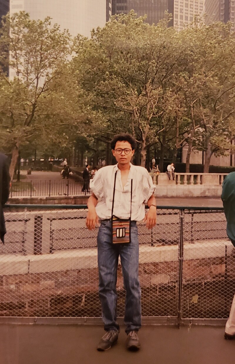 Anil Shahi stops for a picture on a ferry to the Statue of Liberty on his second or third day in the U.S. during the end of May, 1989. | Courtesy of Anil Shahi