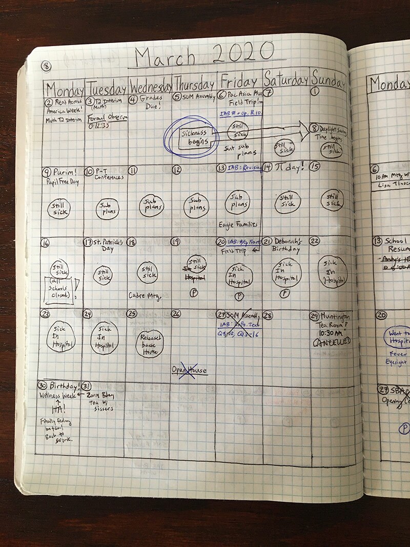 A journal made by Tanya Gibb, who documented her experiences as a COVID-19 patient. | Created and submitted by Tanya Gibb to the Autry.