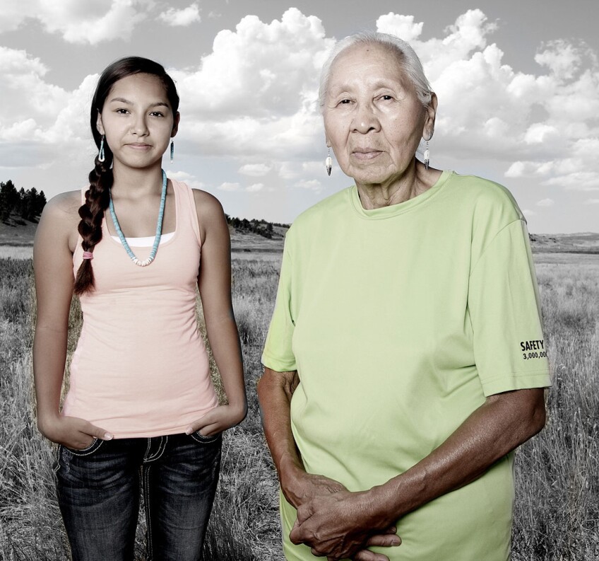 Sharlyce and Jennie Parker (Northern Cheyenne), 2014. Photographed by Matika Wilbur for Project 562.