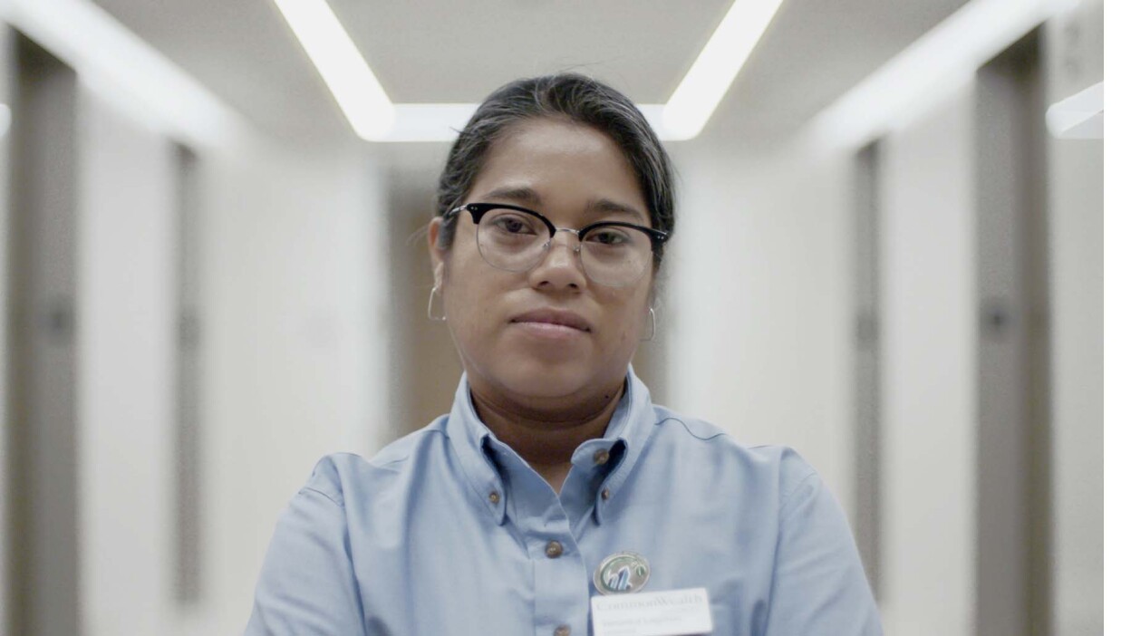 Veronica Lagunas in one of the offices she cleans. | Still from "Nightshift"