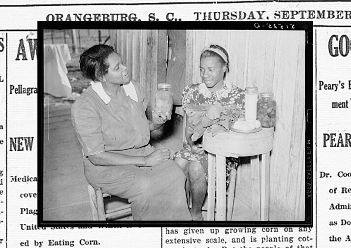 A nurse counsels a young pellagra sufferer on improving her diet. Gee’s Bend, AL, 1939.