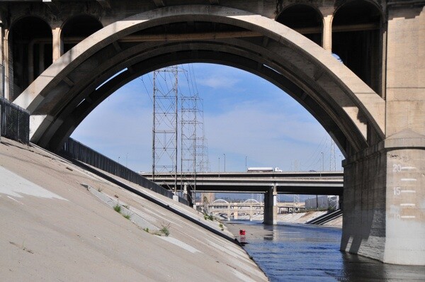 The L.A. River at the Spring Street Bridge | Photo via KCET Departures
