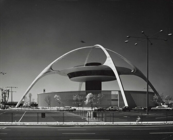 Exterior of the LAX Theme Building, which Paul R. Williams helped design | J. Paul Getty Trust. Getty Research Institute, Los Angeles