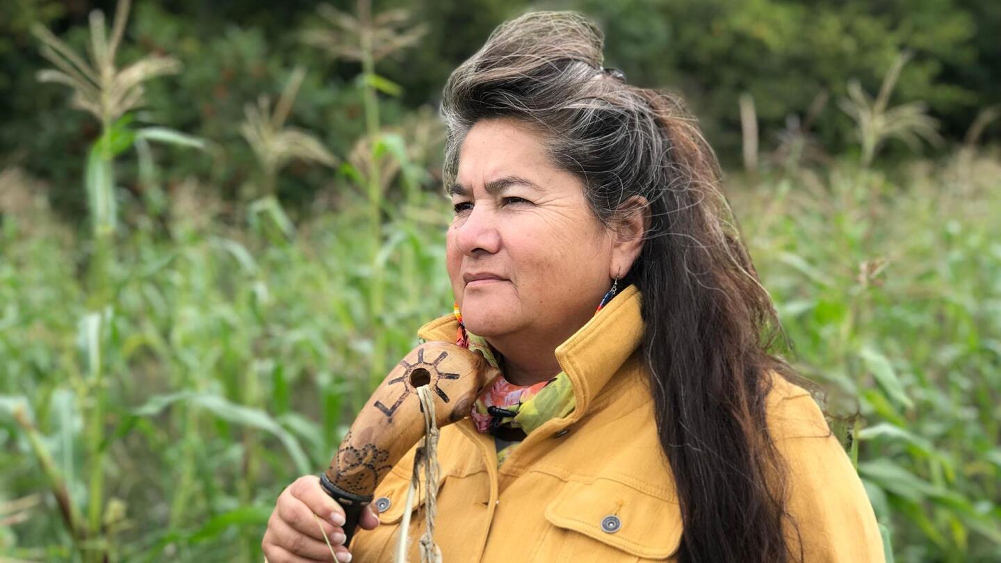 Mohawk Clan mother Louise Herne looks off into the distance. | From "Without a Whisper: Konnon:Kwe"