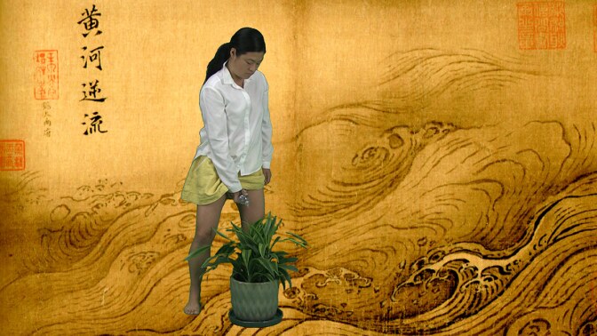 “Configurations” from 2017 records artist Patty Chang’s journey across China following the great aqueduct. She urinated at each point she was able to access the aqueduct. | Patty Chang