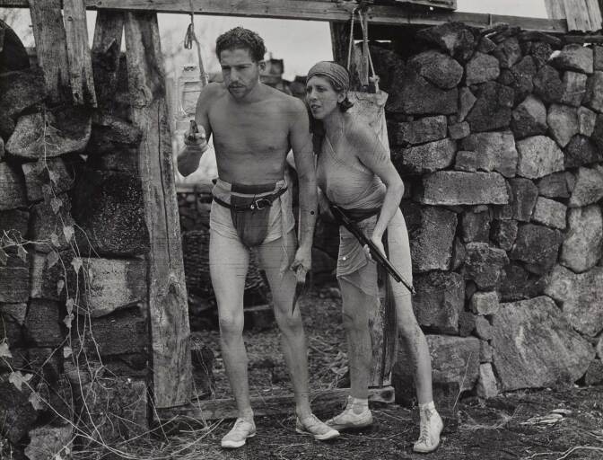 Still from the silent short pirate adventure film, “The Empress of Floreana” showing the Empress Eloise Bosquet de Wagner Wehrborn), left, and her admirer (Robert Philippson), right, 1934 January 29. | Allan Hancock Foundation Collection, USC Libraries